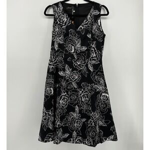 iHot Black White Rose Floral Fit Flare Sleeveless Dress L NWT Whimsigoth Party